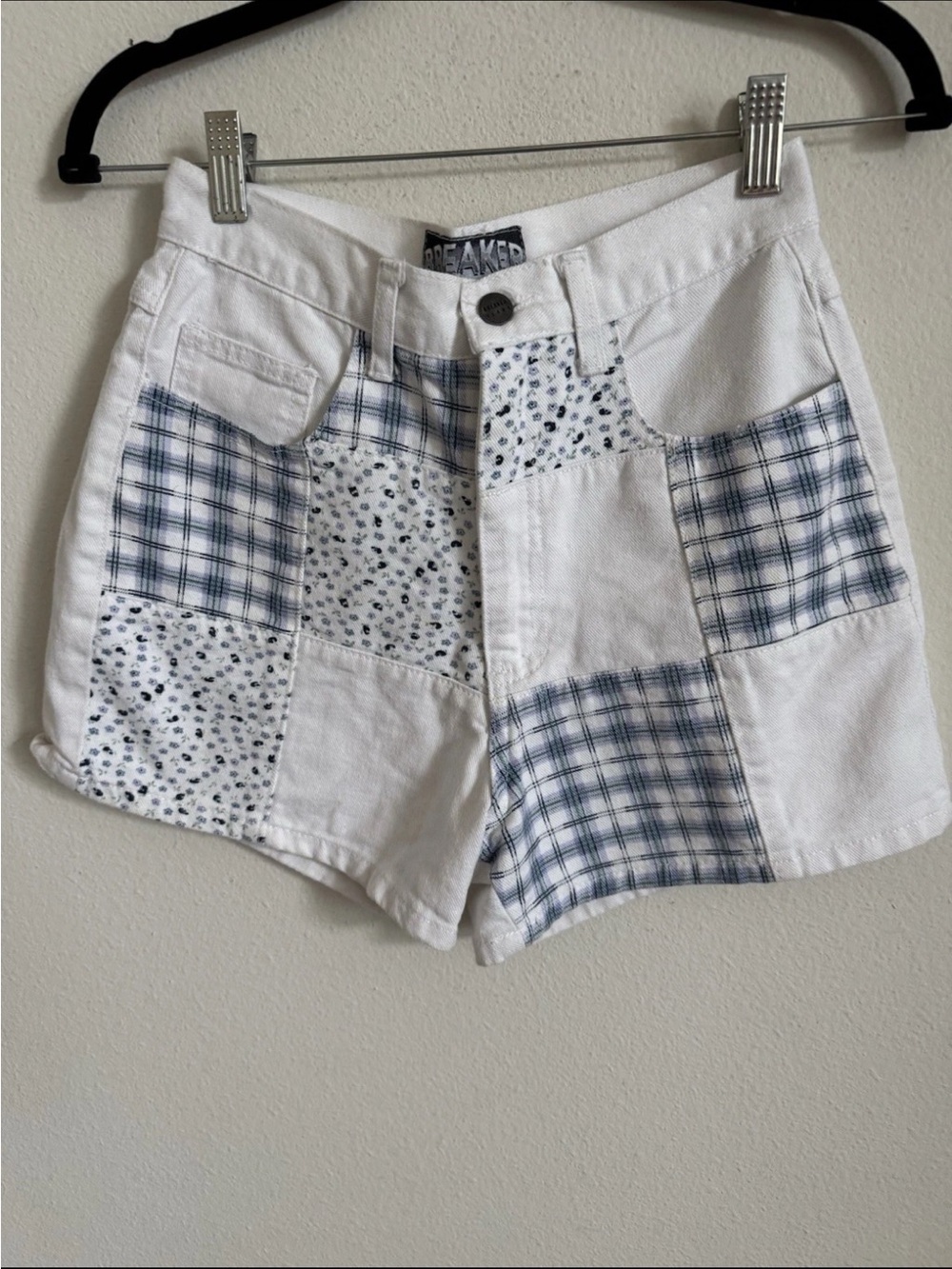Vintage 90s Patchwork Denim White Blue High Waisted Mom Shorts Size S